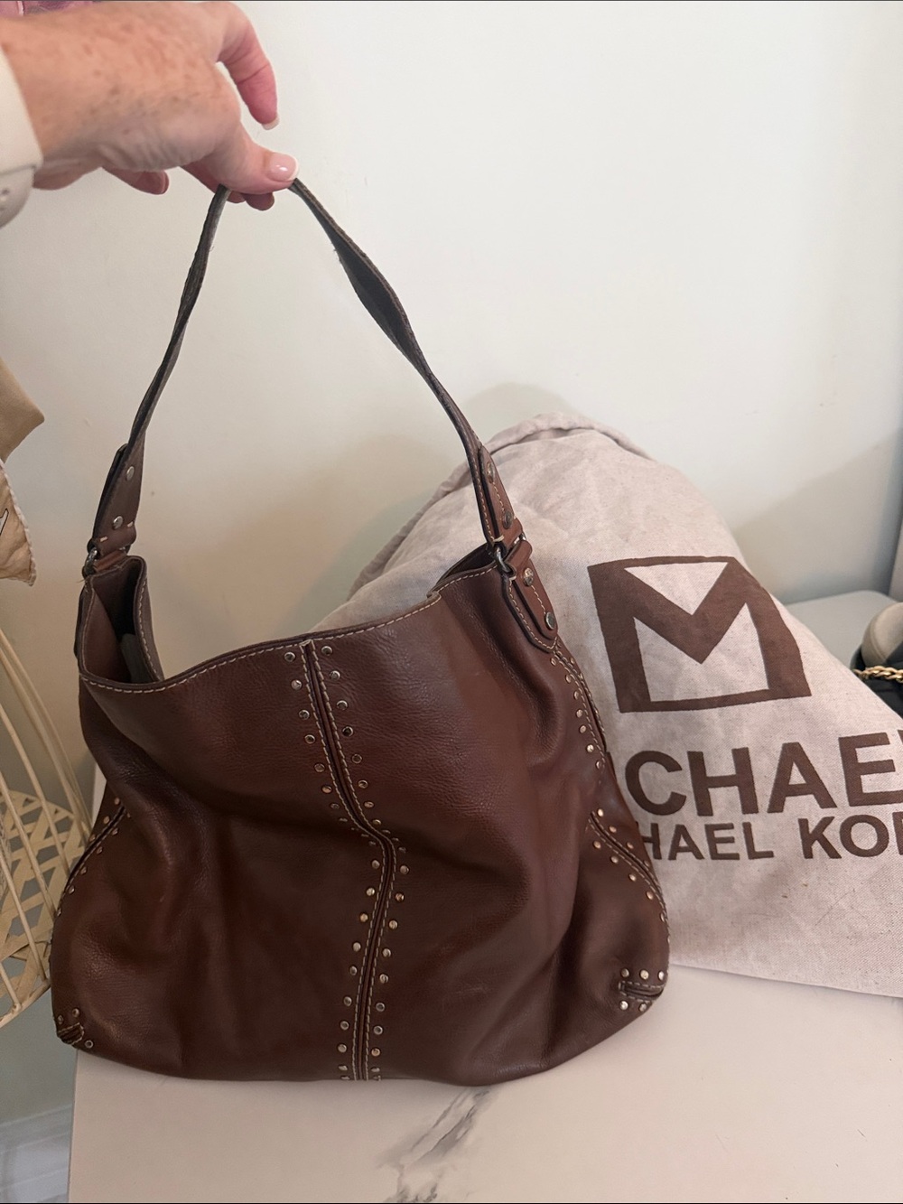 MICHAEL Michael Kors Brown Leather Studded Hobo Bag